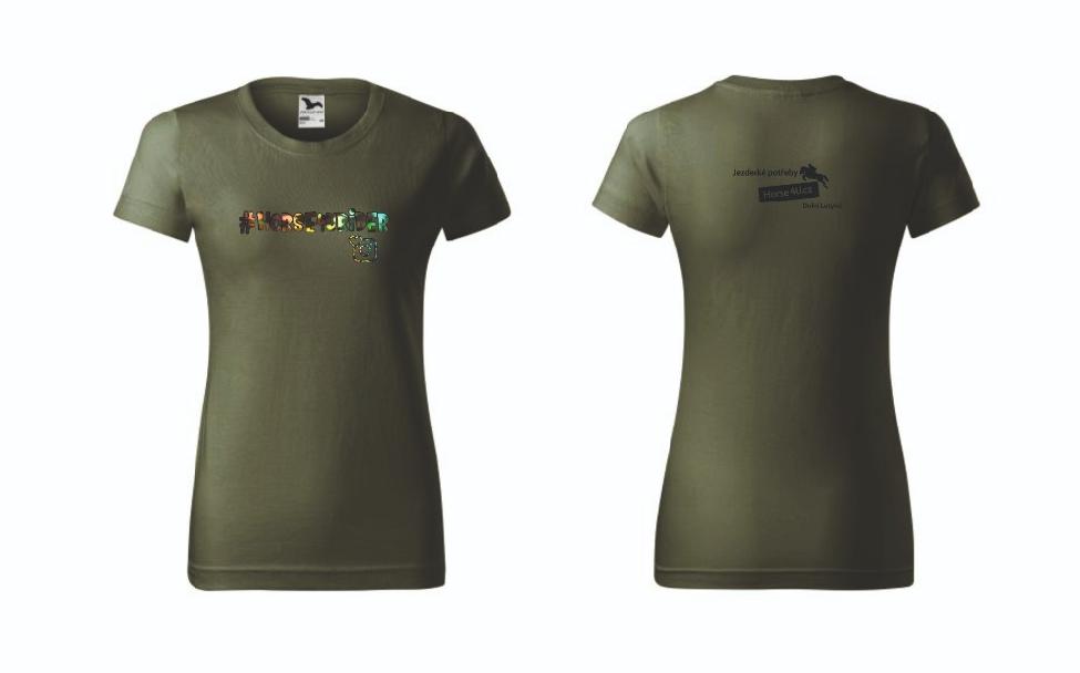Dámské tričko Horse4Urider s lemem Khaki Barva: Zelená, Varianta: M