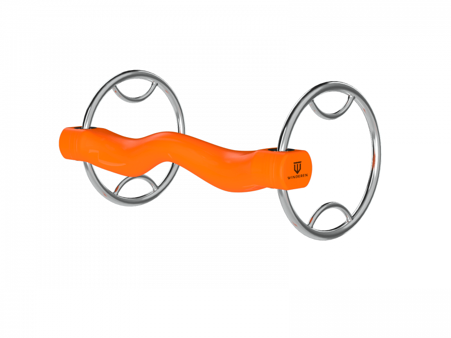 Oranžové/bílé pevné vyklenuté udidlo beval bez ochranných kroužků Winderen Barva: Oranžová, Velikost: 115 mm