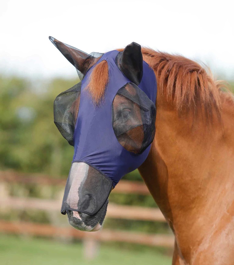 Elastická maska na uši s prodlouženým nosem Premier Equine Comfort Navy Velikost: S (Pony)