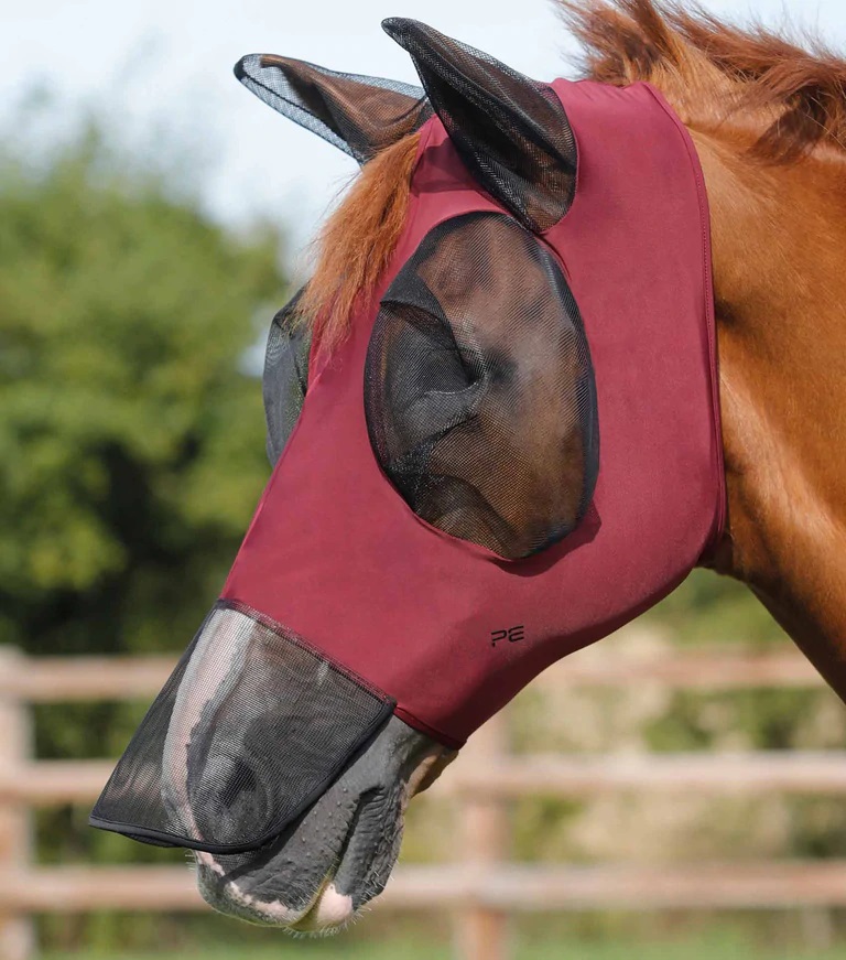 Elastická maska na uši s prodlouženým nosem Premier Equine Comfort Wine Velikost: S (Pony)