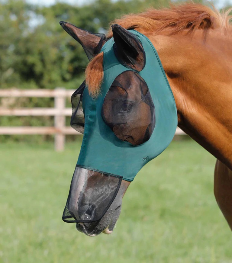 Elastická maska na uši s prodlouženým nosem Premier Equine Comfort Green Velikost: S (Pony)