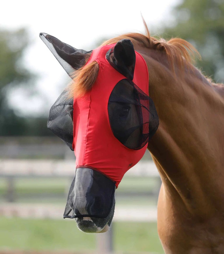 Elastická maska na uši s prodlouženým nosem Premier Equine Comfort Red Velikost: S (Pony)