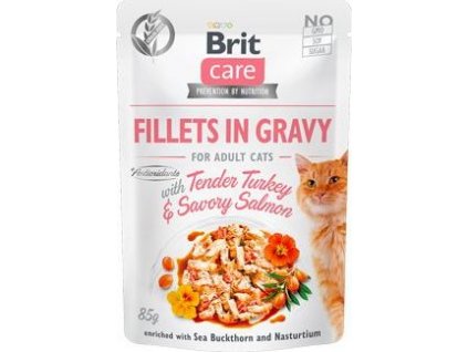Kapsička pro kočky Brit Care Fillets in Gravy Turkey&Salmon, 85 g