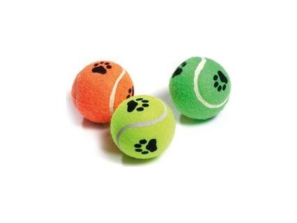 Hračka pes Míč tenisový pískací s tlapkou 6 cm KAR 3 ks