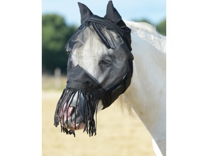 Maska proti hmyzu Fly Cover Fransen BUSSE, s ochranou uší a třásněmi, černá