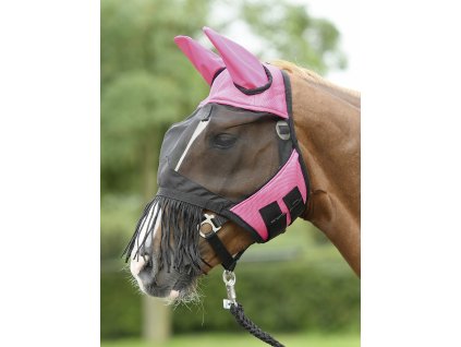 Maska proti hmyzu Fly Cover Fransen BUSSE, s ochranou uší a třásněmi, pink/black