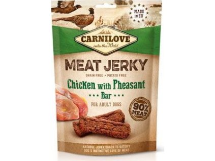 Pochoutka pro psy Jerky Chicken with Pheasant Bar Carnilove, 100 g