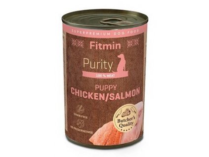 Konzerva pro štěňata Fitmin, losos/kuře, 400 g