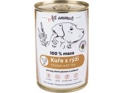Konzerva pro psy ALL ANIMALS, kuřecí s rýží, 400 g