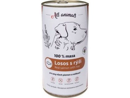Konzerva pro psy ALL ANIMALS, losos s rýží, 1200 g