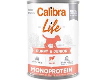 Konzerva pro psy CALIBRA, puppy&junior, jeněčí+rýže, 400 g