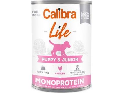 Konzerva pro psy CALIBRA, puppy&junior, kuře+rýže, 400 g