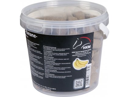 VÝPRODEJ: Pamlsky v kbelíku pro koně HKM, 750 g, banánové