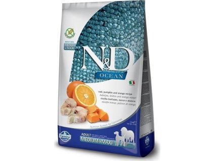 N&D GF OCEAN DOG Adult M/L Codfish&Pumpkin & Orange 12 kg