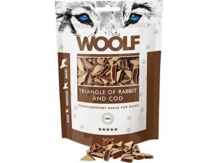 Pamlsky pro psy WOOLF, Rabbit and Cod Triangle, 100 g