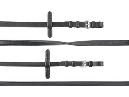 Otěže kožené Supreme, 2 ks, různé délky, černé