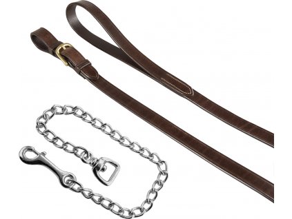 Vodítko kožené s řetízkem Silver Equestro, FULL, dark brown