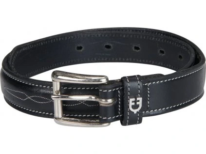 Pásek kožený Double Stitching Equestro, černý (Délka 100 cm)