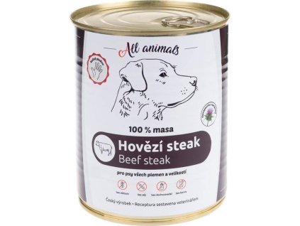 Konzerva pro psy ALL ANIMALS, hovězí steak, 800 g