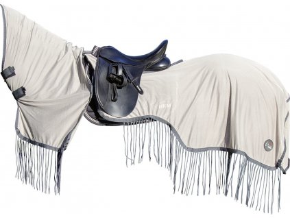 Deka jezdecká Fringes HKM, proti hmyzu, s krkem, silver/grey