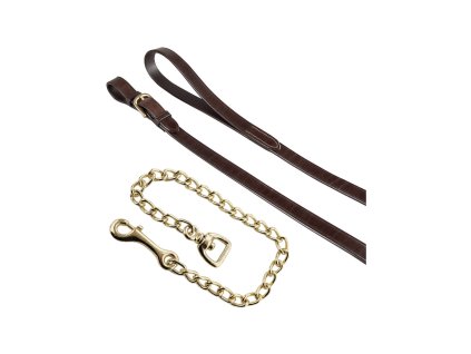 Vodítko s řetízkem Brass Equestro, kožené, FULL, dark brown