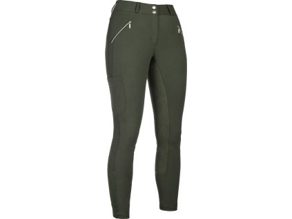 Rajtky jezdecké Lia HKM, s celokoženým sedem, vyšším pasem, olive green
