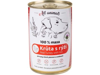Konzerva pro psy i kočky All Animals, krůtí mleté s rýží, 400 g