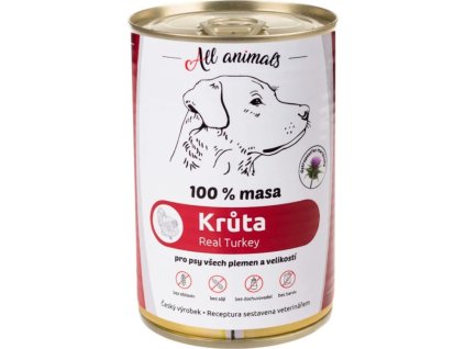 Konzerva pro psy i kočky All Animals, krůtí mleté, 400 g