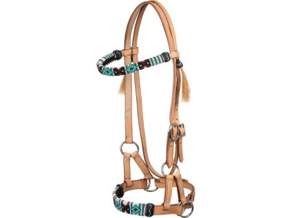 Uzdečka westernová Sidepull Beaded Embrodery Pool's, COB/FULL, natural