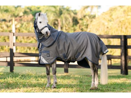 Deka výběhová Rhino HexStop Plus Pony, s krkem, 100 g, grey/indigo & navy