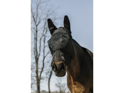 Maska proti hmyzu Soft Equithème, s ochranou uší a nozder, černá