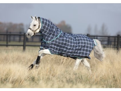 Deka výběhová Rhino Plus Pony Vari Layer®, s krkem, 250 g, navy check/teal