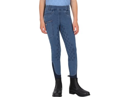 Legíny jezdecké Rosalynn QHP, s gripem, dětské, denim