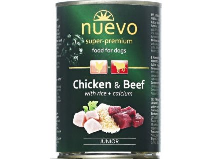 Konzerva pro psy Nuevo, junior, kuřecí + hovězí, 400 g