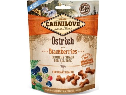 Pochoutka pro psy Crunchy Snack Ostrich&Blackberries Carnilove, 200 g