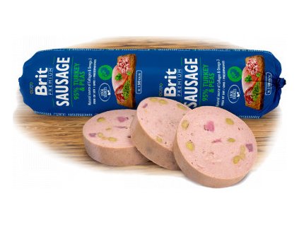 Salám pro psy Brit, Turkey & Pea, 800 g