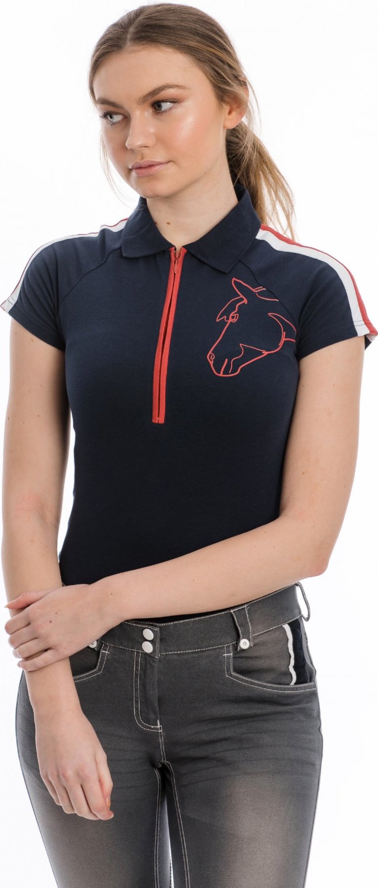 HORSEWARE Triko Flamboro Horseware, dámské, navy/redwood Velikost: XL