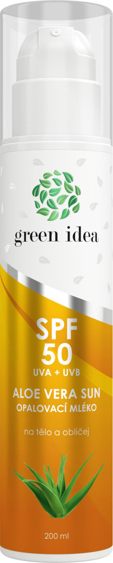 Green idea Opalovací mléko Aloe vera GREEN IDEA, SPF 50, 200 ml