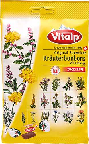 VITALP Bonbony Švýcarské, 20 bylin s medem bez cukru Vitalp, 75g