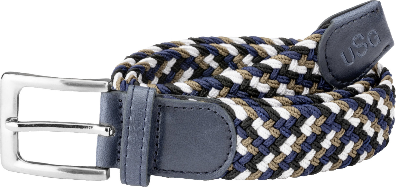 USG Pásek pletený Casual USG, navy/beige/white Délka: 100 cm