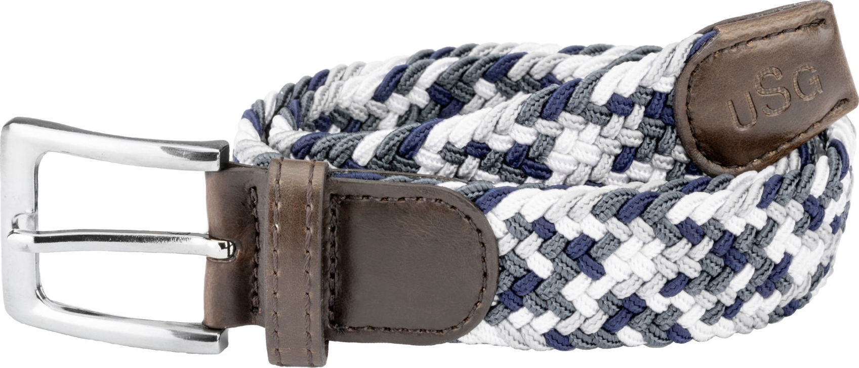 USG Pásek pletený Casual USG, white/grey/navy Délka: 100 cm