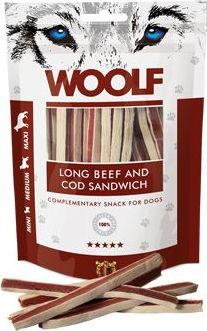 Woolf Pamlsky pro psy WOOLF, beef and cod sandwich long, 100 g
