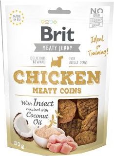 Pochoutka pro psy Brit Jerky Chicken with Insect Meaty Coins, 80 g