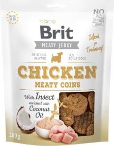 Pochoutka pro psy Brit Jerky Chicken with Insect Meaty Coins, 200 g