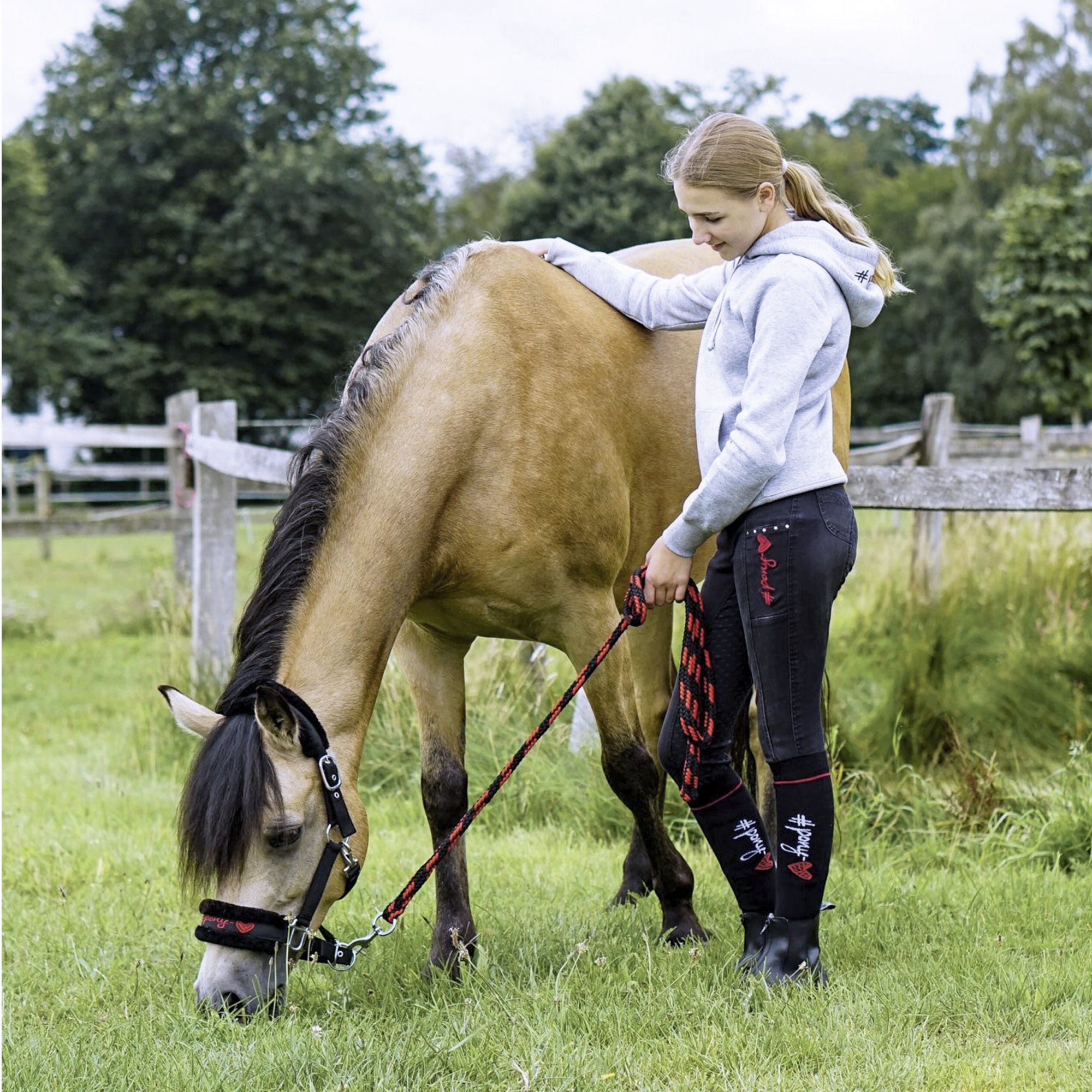 USG Rajtky jezdecké denim #ponylove Lia & Alfi s gripem, dětské, black/red Velikost: 140