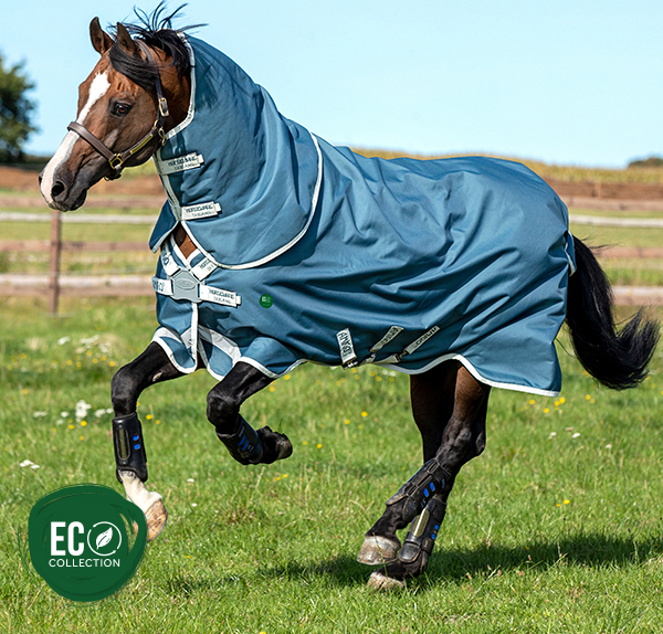 Deka výběhová Amigo Eco Bravo 12 Plus, s krkem, 100 g, teal/grey Délka zad: 165 cm