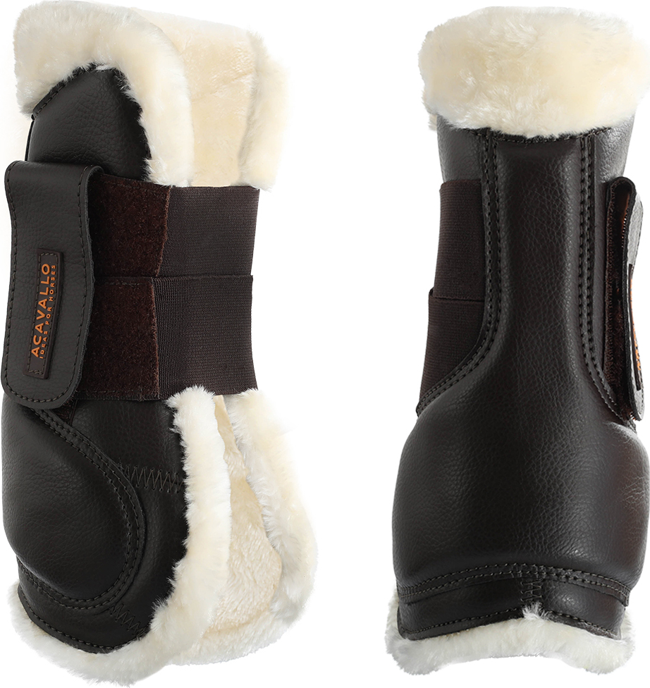 ACAVALLO Kamaše přední Eco-leather Eco-wool ACAVALLO, s beránkem, pár, hnědé Velikost: COB