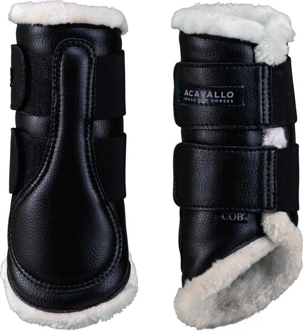ACAVALLO Kamaše přední Eco-leather Eco-wool Acavallo, s beránkem, drezurní, pár, černé Velikost: PONY
