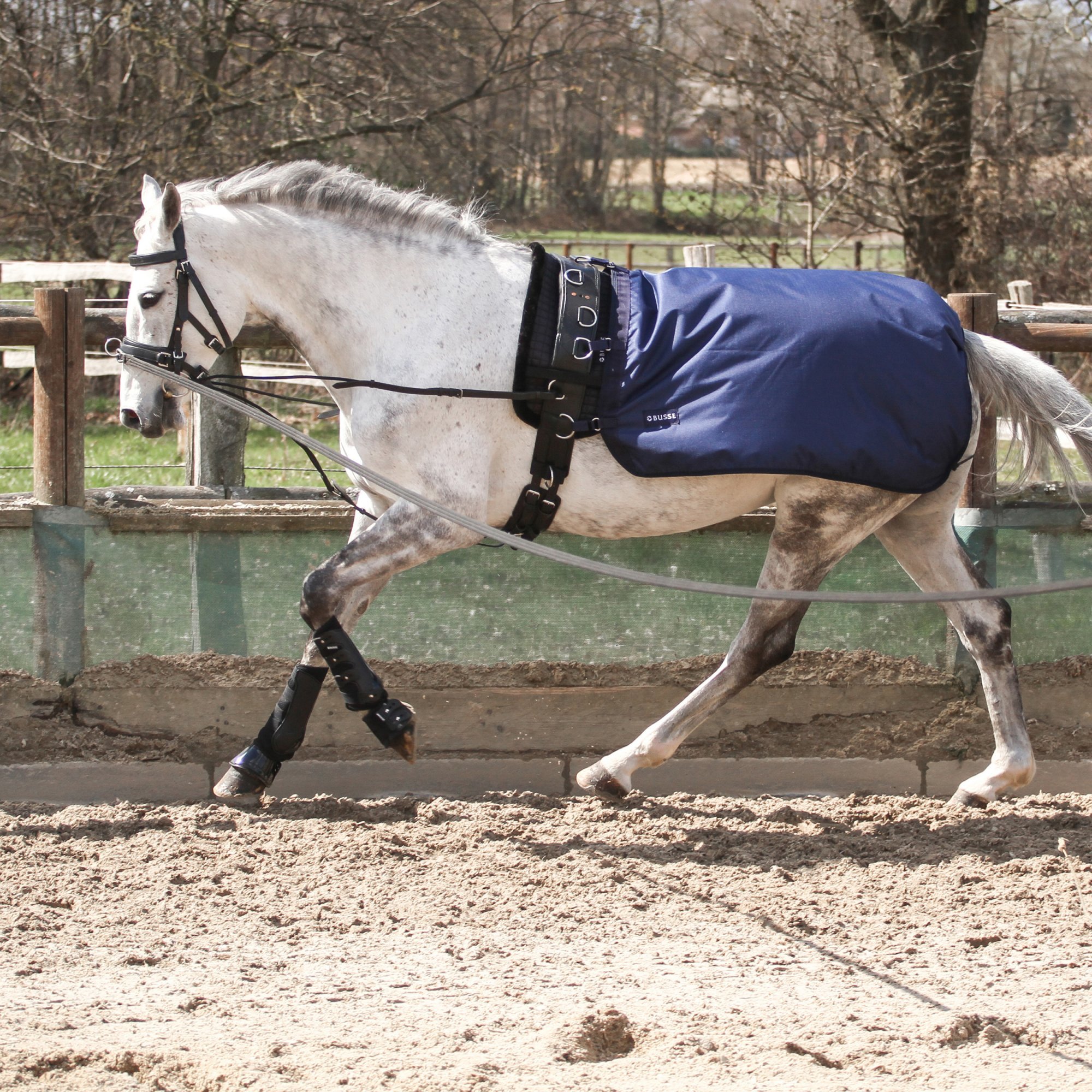 BUSSE Deka na lonžování Rain BUSSE, bederní, 50 g, navy Velikost: 155 cm