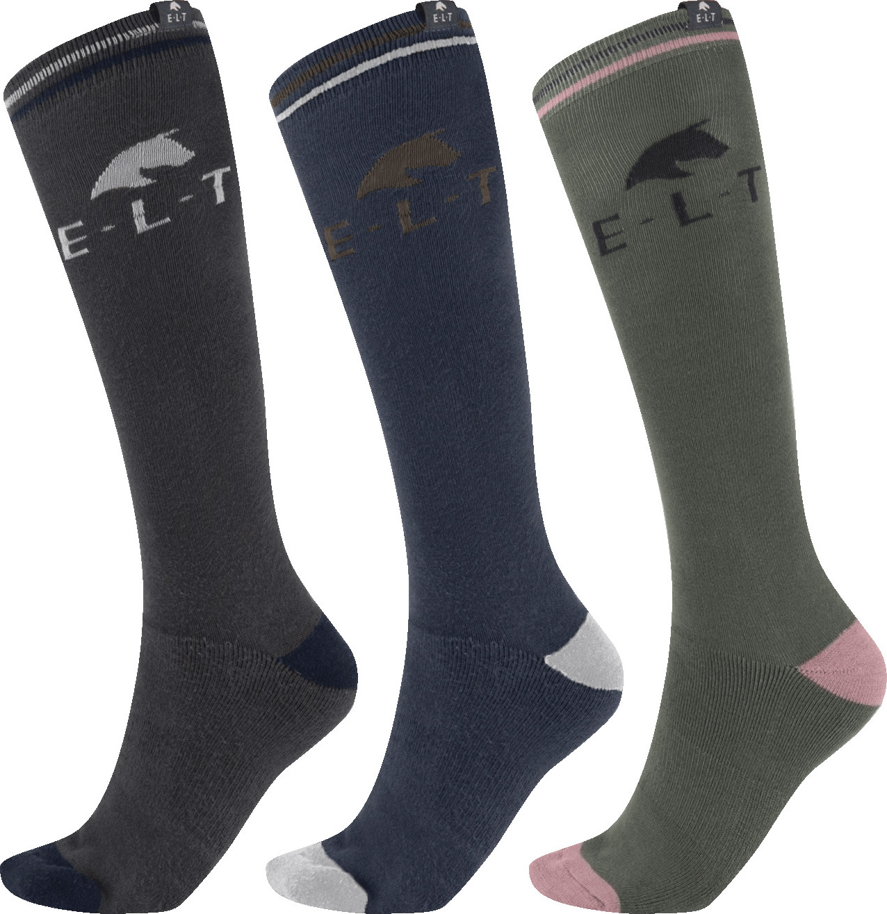 ELT Podkolenky jezdecké Horse ELT, 3 páry, asphalt,/night blue/pebble grey Velikost: 35-38